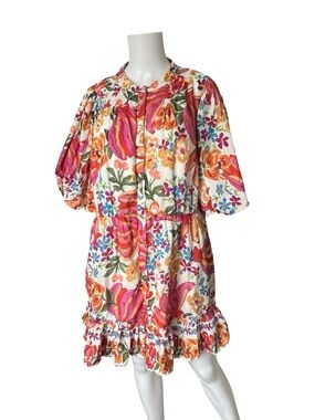 Farm Rio Spring Bananas Mini Dress Colorful Short Puff Sleeve Womens Size XL